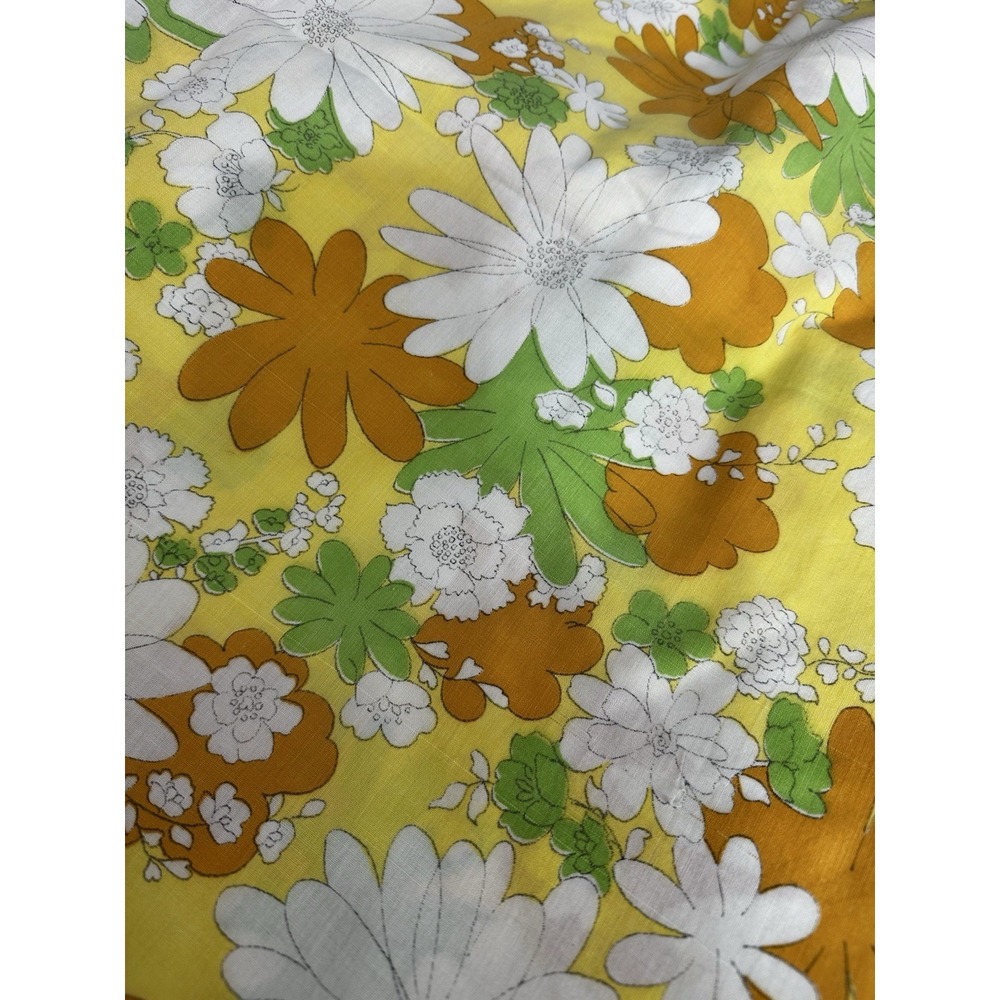 Vintage Cannon Monticello Full Size Flat And Fitted Flower Retro Orange Yellow